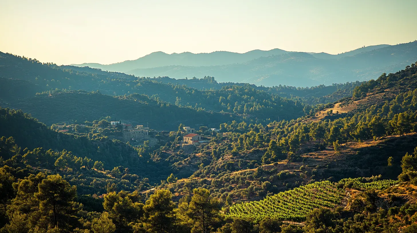 Cyprus landscape: Troodos Mountains and coastline Cyprus landscape: Troodos Mountains and coastline